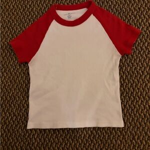 Brandy Melville Red and White Baby Tee